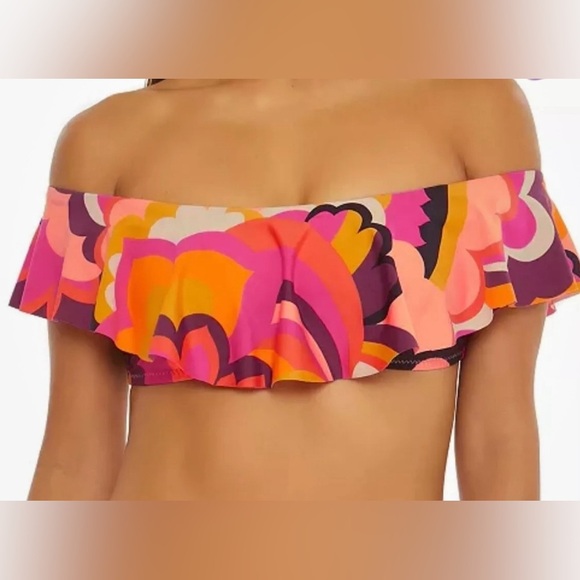 Trina Turk Fan Faire Off The Shoulder Ruffle Bandeau Swim Top Size 8 NWT - Picture 1 of 6
